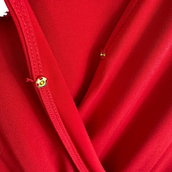 Michael Kors Red Short Flutter Sleeve V-Neck Stretchy Lightweight Blouse Size M - Picture 4 of 6